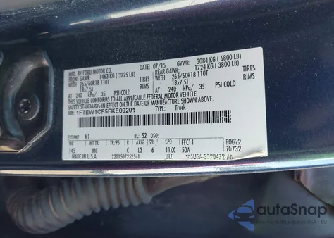 2015 Ford F-150 Xlt from USA, damaged, VIN 1FTEW1CF5FKE09201